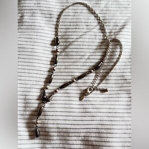 Premier Designs Gray Hematite, Silver tone “Y” Necklace, 18”-21”